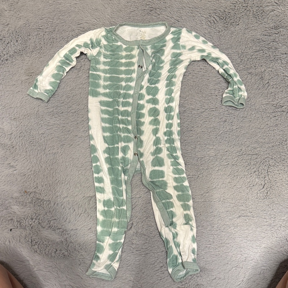 Kids Long-Sleeve One-Piece in Sage Tie-Dye